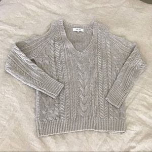 V-Neck, cold shoulder, cable knit sweater